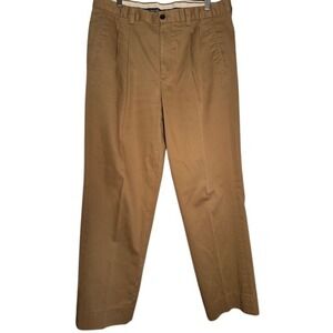 Eddie Bauer Mens Tan Pleated Chino Pants Flat Front Casual  Size 36 x 34